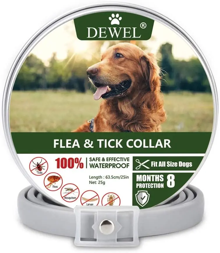 Dewel Collar Antiparasitos Perros/Gatos Contra Pulgas,Garrapatas y Mosquitos,Tamaño Ajustable e Impermeable para Mascota Pequeño Mediano Grandes