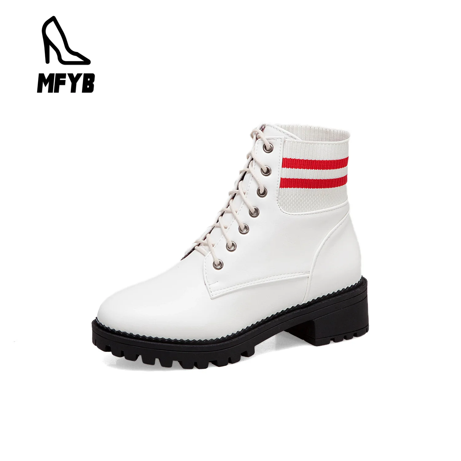 

MFYB Women's boots 2019 autumn new school wind low with square with 40-43 yards cross straps low tube Martin boots