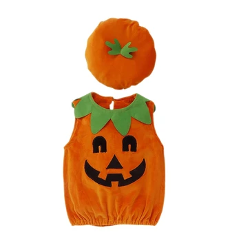 

Halloween Costumes Ins Explosions Kids Clothing European American Style Pumpkin Shape Top + Hat Set