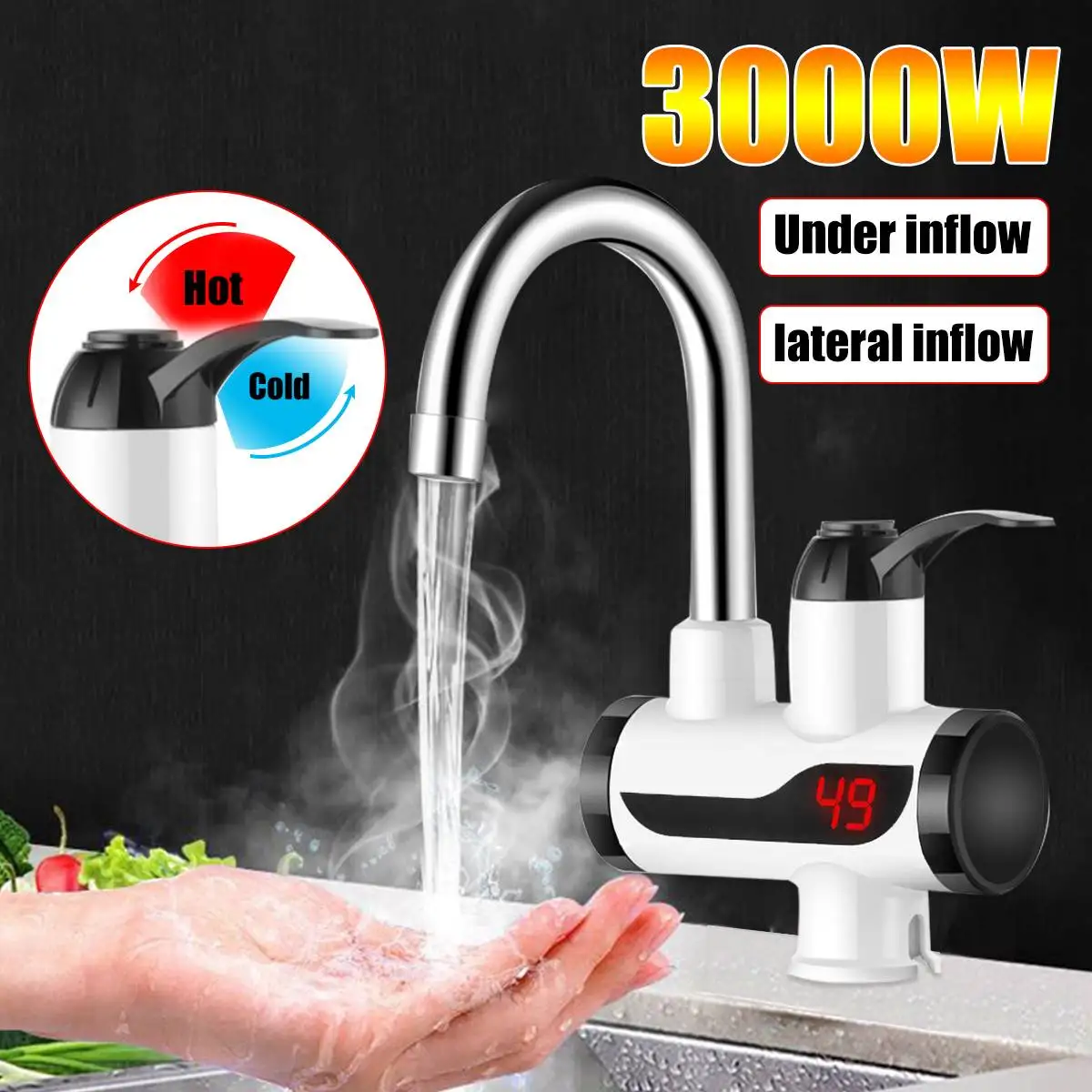 3000 Вт под/боковая подача мгновенный Электрический кран горячая вода нагреватель светодиодный дисплей ванная кухня кран горячая вода нагреватель