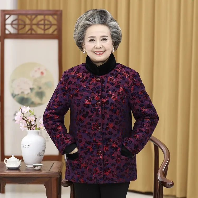 

Elderly Winter Women's Grandma-Autumn Clothing Elderly WOMEN'S Coat Cotton-padded Jacket Middle-aged Women Dress Cotton-padded C