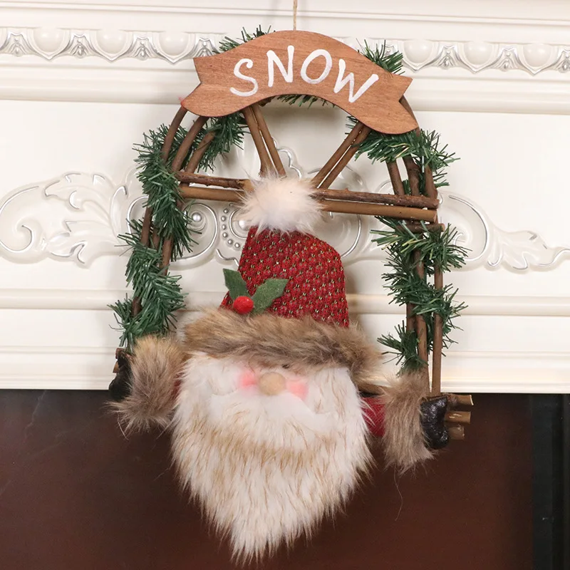 Креативные рождественские украшения Санта Клаус Снеговик ротанга венок своими руками подарок Рождественское украшение для дверей