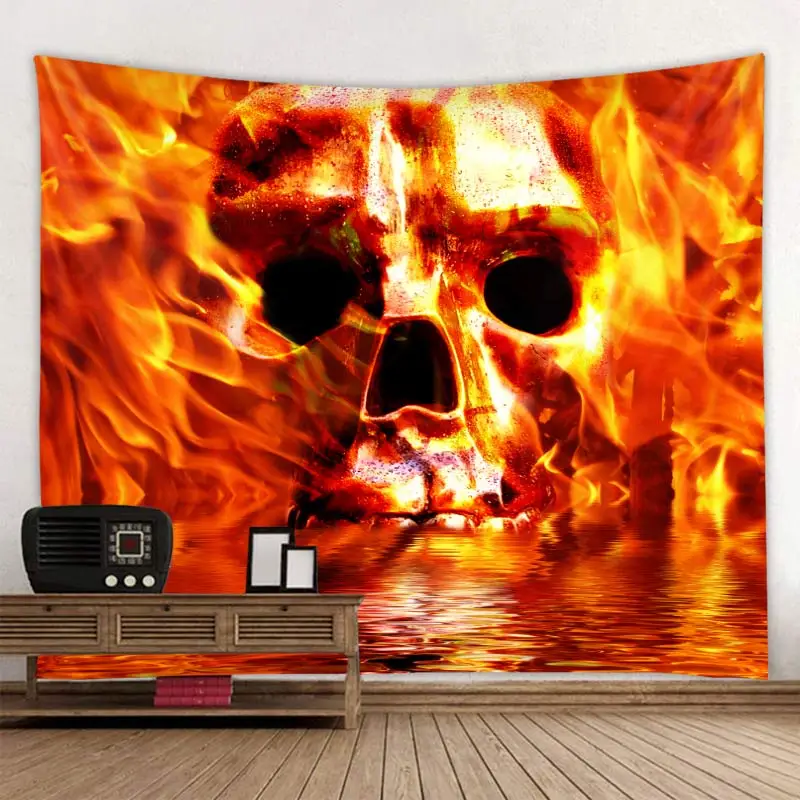 

Halloween tapestry, flame skull, flame skull polyester tapestry