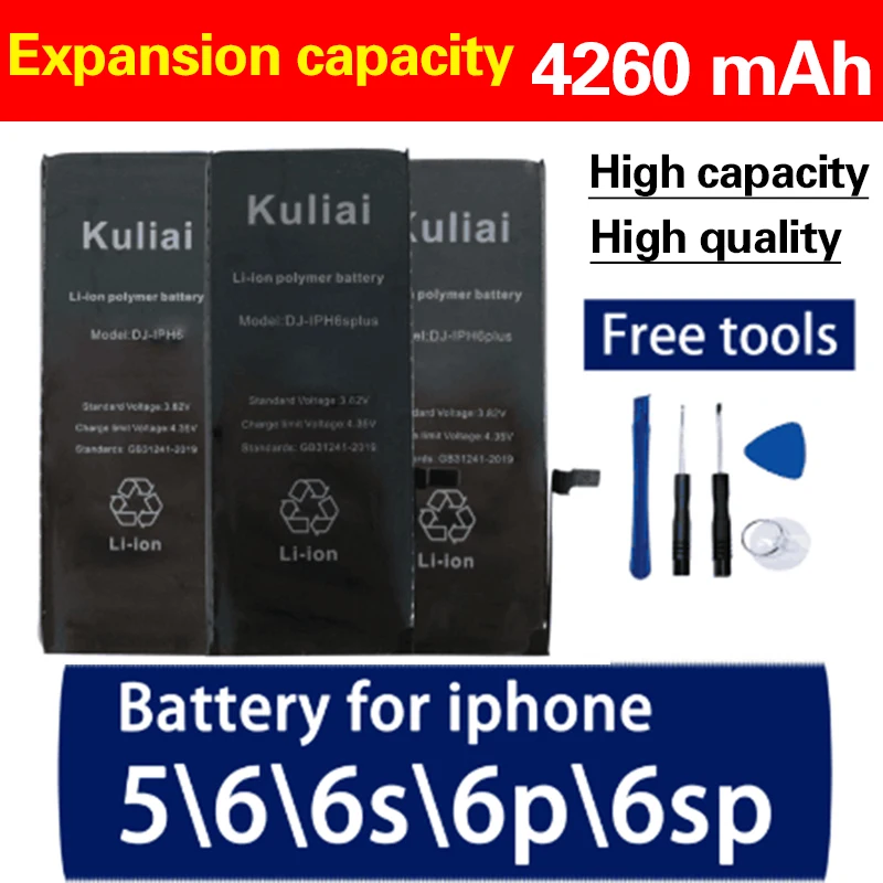 

Kuliai Original Mobile Phone Battery For iPhone 5 6 6s 6sPlus Replacement Batterie High Capacity Internal Bateria For iPhone 6