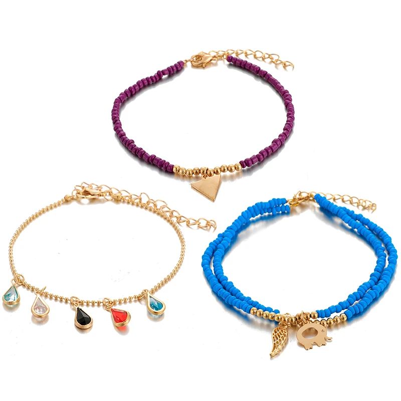 Tocona богемный лист слон геометрический Кристалл Капля ножной браслет Boho слоистые бусины женский браслет на ногу Женские аксессуары 8952 - Окраска металла: Colorful
