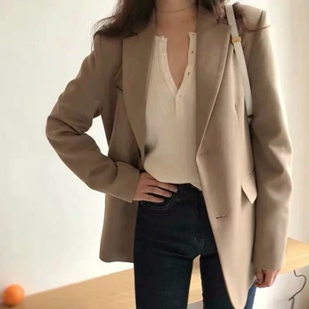 

Blazers Womens Solid Single Breasted Fashion Slim Casual Ladies Pockets Korean Style Elegant Chic Female Jackets Newest Spring