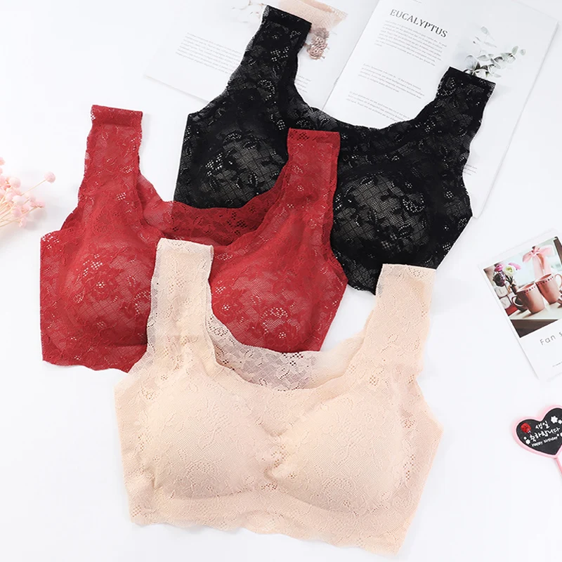 

Elifashion Japanese Seamless Underwear Full Lace Sexy Beautiful Back Underwear No Steel Ring One-piece Bra Female