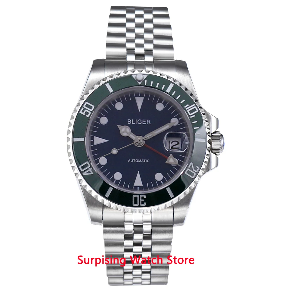 

Bliger 40mm Automatic Mechanical Watch Men Business Sapphire Crystal GMT Watch Luminous Waterproof Calendar Male Wristwatch