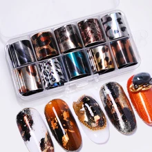 10 рулонов звездное небо Фольга для ногтей смешанный узор блестящее голографическое искусство ногтей переводная наклейка DIY Изображение кончики для ногтей украшения