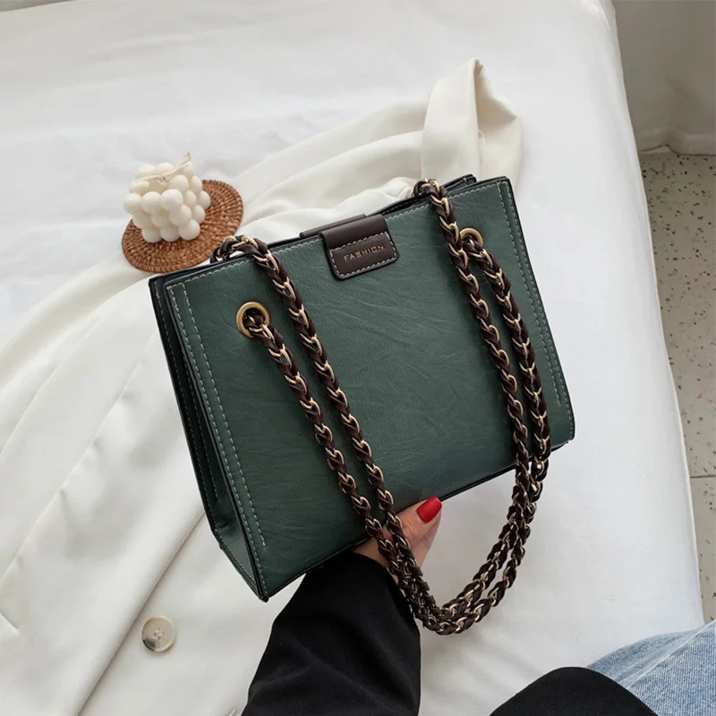 

DIINOVIVO Fashion Chain Shoulder Bag Solid Women Bags Large Capacity Tote Handbag For Women PU Leather Bags Vintage New WHDV1561