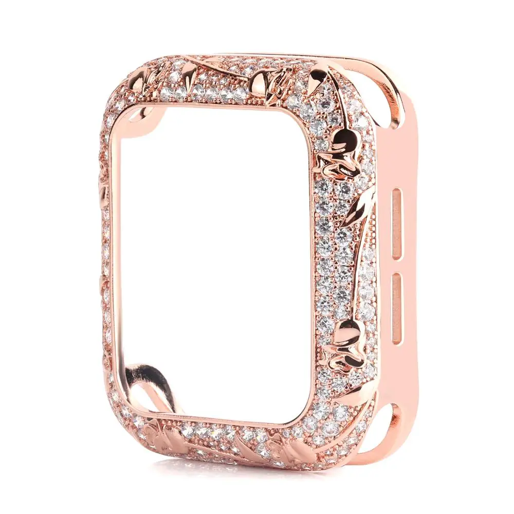 Buy Now Armor Copper Protective Case for Apple Watch Series 6 5 4 3 SE Carved Diamond Cover Fashion Bumper for iWatch 38mm 42mm 40/44mm