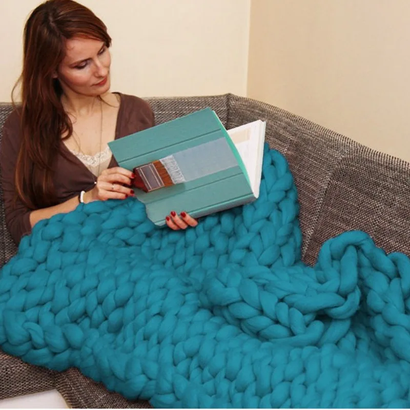 Акриловое вязаное мягкое теплое ручное массивное одеяло в клетку для зимней кровати, дивана, плоского толстого вязания пряжи, покрывало для дивана, одеяла