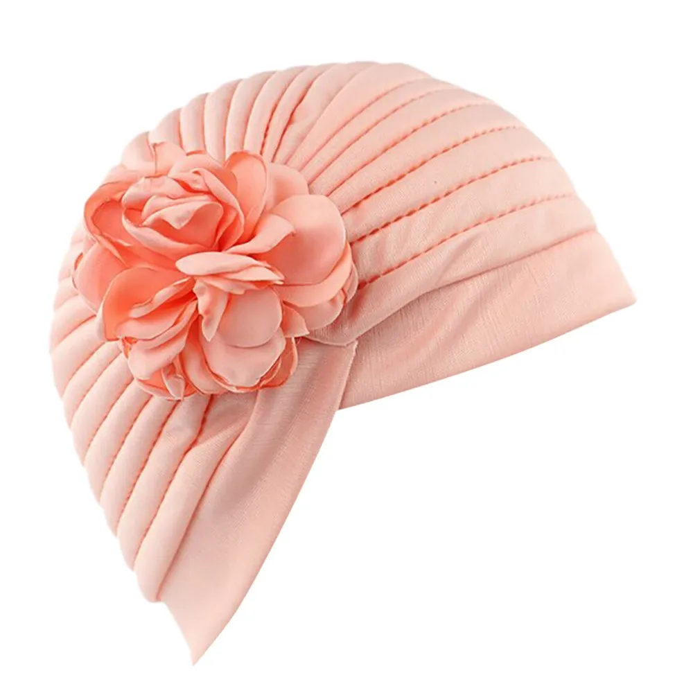 Female Soft Head Wrap Cap Messy Bun Hats Casual Women India Muslim Stretch Retro Solid Floral Turban Hat Head Scarf Wrap Cap
