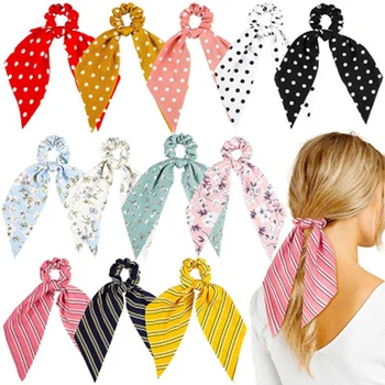 

12 Pieces Womens Assorted Bowknot Hair Scrunchies Floral Hair Ties Bands