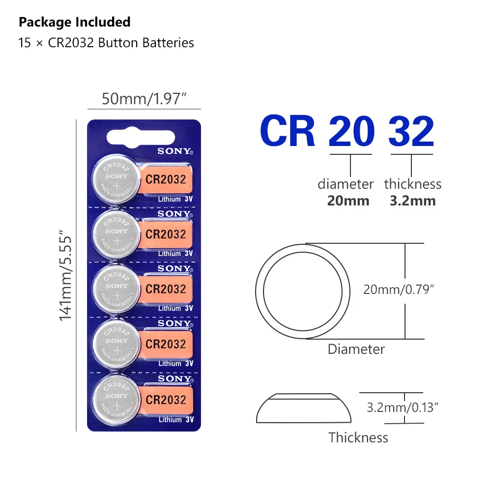 15 шт. для SONY CR2032 DL2032 ECR2032 BR2032 2032 CR 2032 3 В литиевая Кнопочная батарея для монет, долговечная батарея для часов