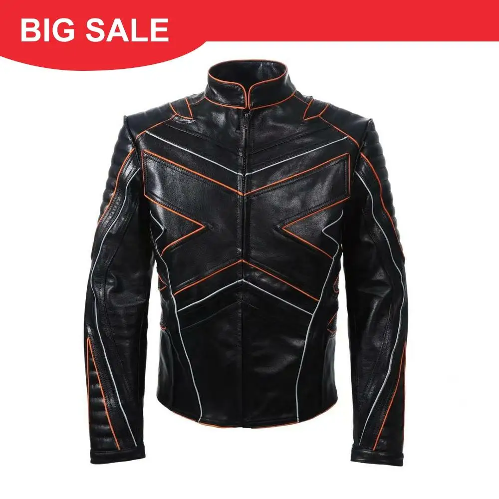 

2020 Black Men American Style X-Men Biker's Leather Jacket Plus Size XXXXL Genuine Cowhide Autumn Short Motorcycle Leather Coat