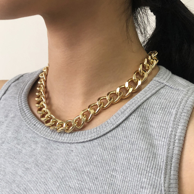 Exaggerated Thick Chain Necklace Double Personality Chain Hip-Hop Neck Chain Choker  Necklac Women Jewelry