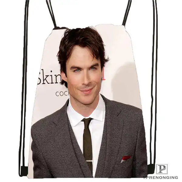 Drawstring Backpack Пользовательский Ian-Somerhalder-Lost-Reunion походная сумка на шнурке милый рюкзак для детей(черная спинка) 31x40 см#180611-03-102 - Цвет: Drawstring Backpack