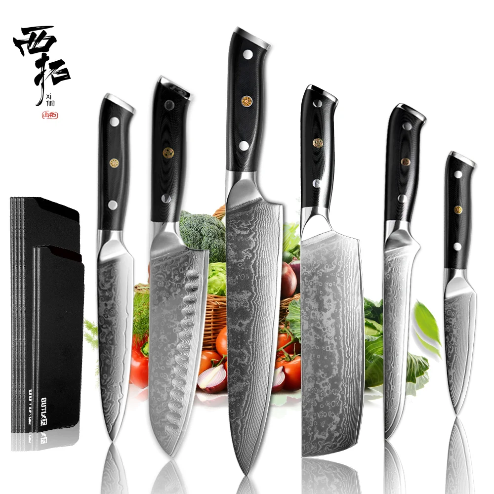 

XITUO Set Knife Damascus Steel Chef Knife Professional Japan Sankotu Utility Gyuto Cleaver Boning Paring Kitchen Cooking Tools