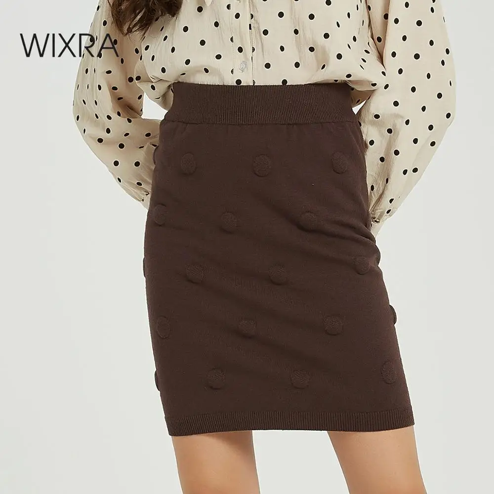 Wixra короткие юбки осень зима горошек трикотаж в точечку теплая вязаная юбка Уличная Повседневная мини юбка карандаш