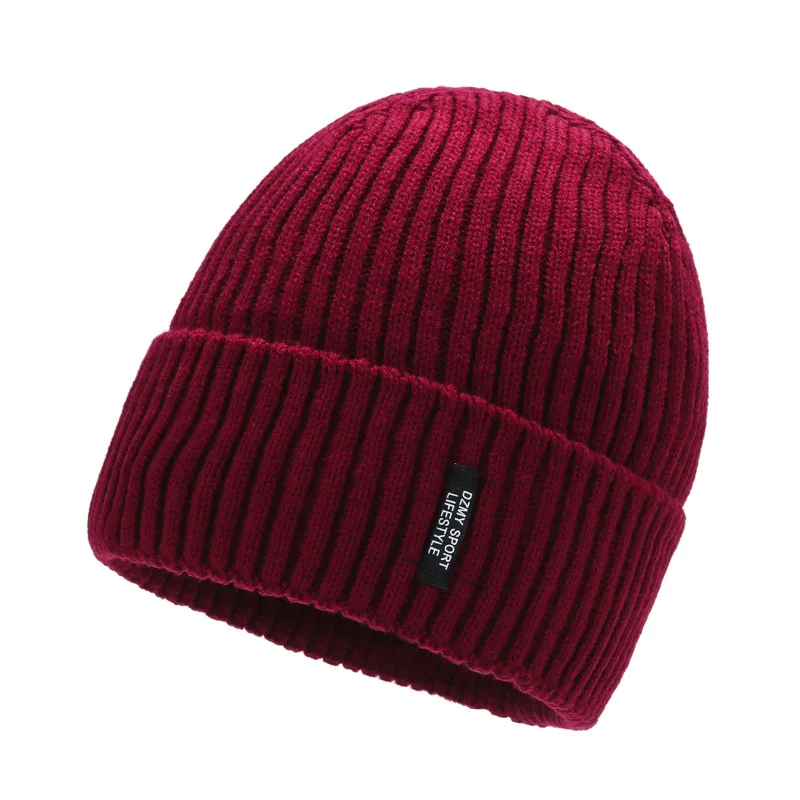 Мужская шапка, зима, модный головной убор, повседневный тренд, плюс бархат, утолщенная вязаная шерстяная шапка, уличная, теплая, пара, хип-хоп шапка - Цвет: wine red
