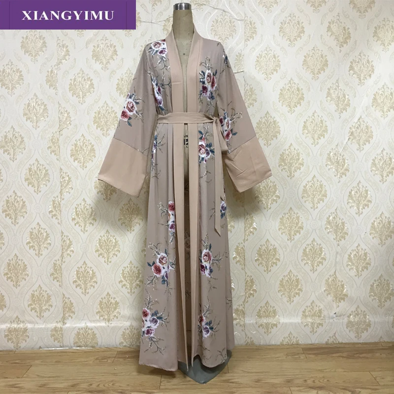 F831eid Мубарак мусульманское абайя исламское платье кафтан абайя Дубай цветочный принт кафта ИД Мубарак