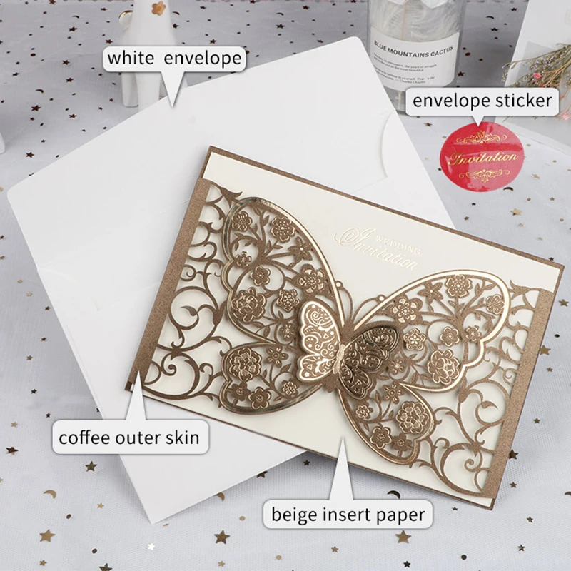 50pcs Butterfly Elegant Laser Cut Wedding Invitation Card Business Greeting Card Customized Wedding Decoration Party Supplies