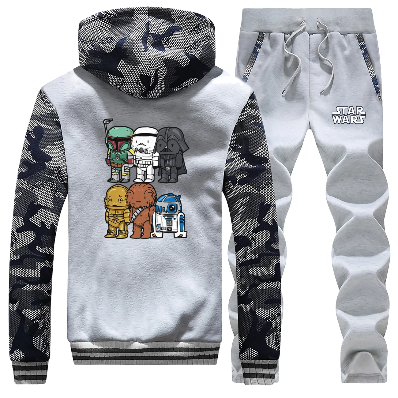 Забавный мужской комплект с рисунком из мультфильма «Звездные войны», милый спортивный костюм, зимние камуфляжные куртки, модные толстовки, теплый флисовый Мужской комплект