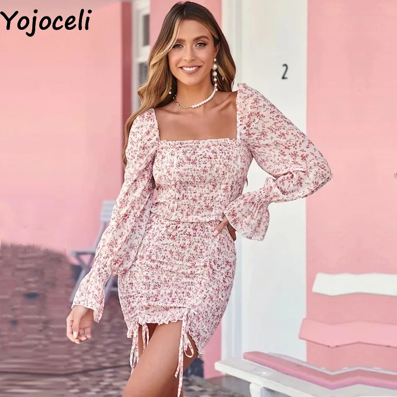 Yojoceli сексуальное элегантное облегающее платье с цветочным принтом женское