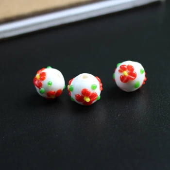 

10Pcs/Lot 14mm*12mm Lampwork Flower Glass beads White Color with Outer White flower Fashion beads for jewelry making