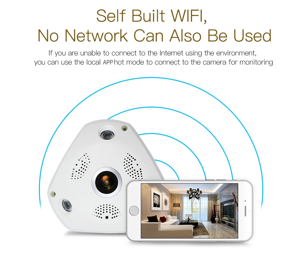 360 камера рыбий глаз 3D VR 960P Wi Fi панорамная градусов Домашняя безопасность
