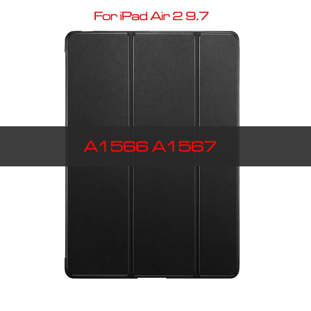 Чехол qijun для ipad 9,7 A1822 A1893 Fundas для ipad 5th 6th 7th 10,2 Air 1 ipad 2 3 PC задняя крышка из искусственной кожи Smart Cover - Цвет: Black-iPad Air 2