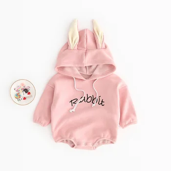 

2020 Spring Thin Cashmere Baby Clothes Hooded INS Style Bunny Ear Cute Onesie Korean Style Crawling Clothes