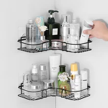 Punch Free Corner Bathroom Shelf Bathroom Wrought Iron Storage Rack Shower Tripod Wall Shelf Kitchen Organizer Accessories Set