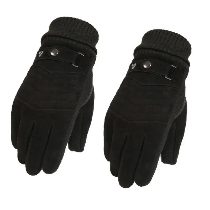 Мужские мотоциклетные перчатки из искусственной кожи с сенсорным экраном, Нескользящие варежки с плюшевой подкладкой - Цвет: 6