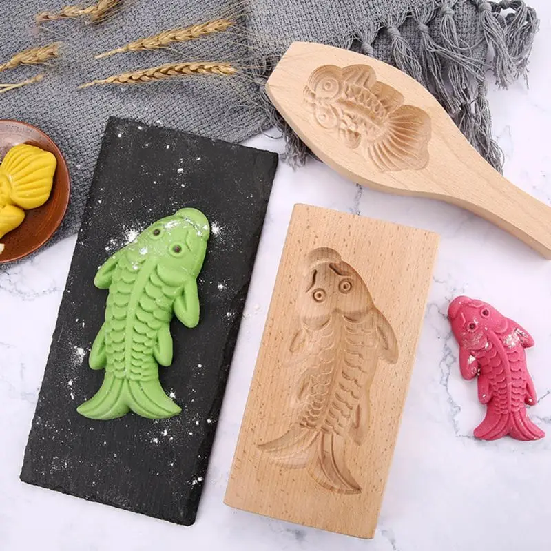 Деревянные DIY Mooncake формы рыбы выпечки ручной работы помадка украшения инструменты