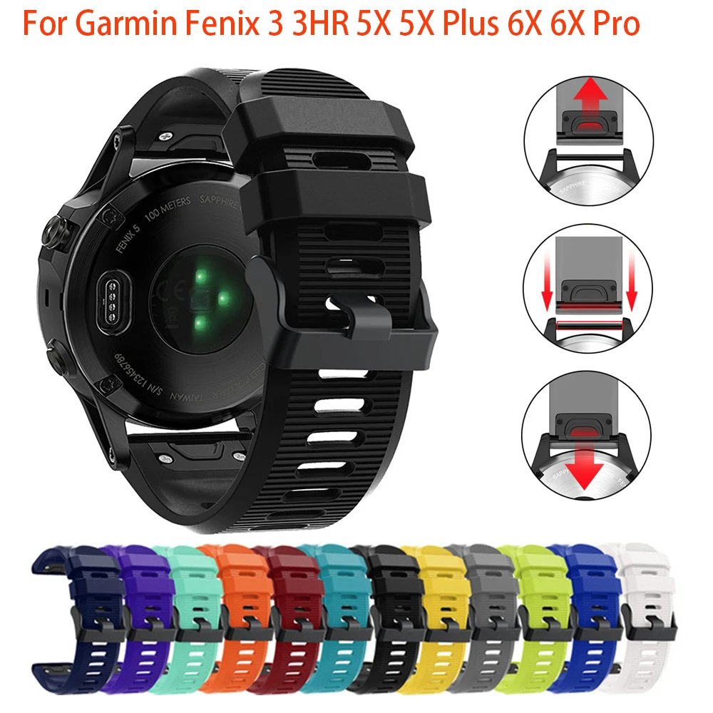 26 мм силиконовый ремешок для Garmin Fenix 5X Plus 3 HR 6X Pro Smart Watch Band Quick Release наручные пряжки