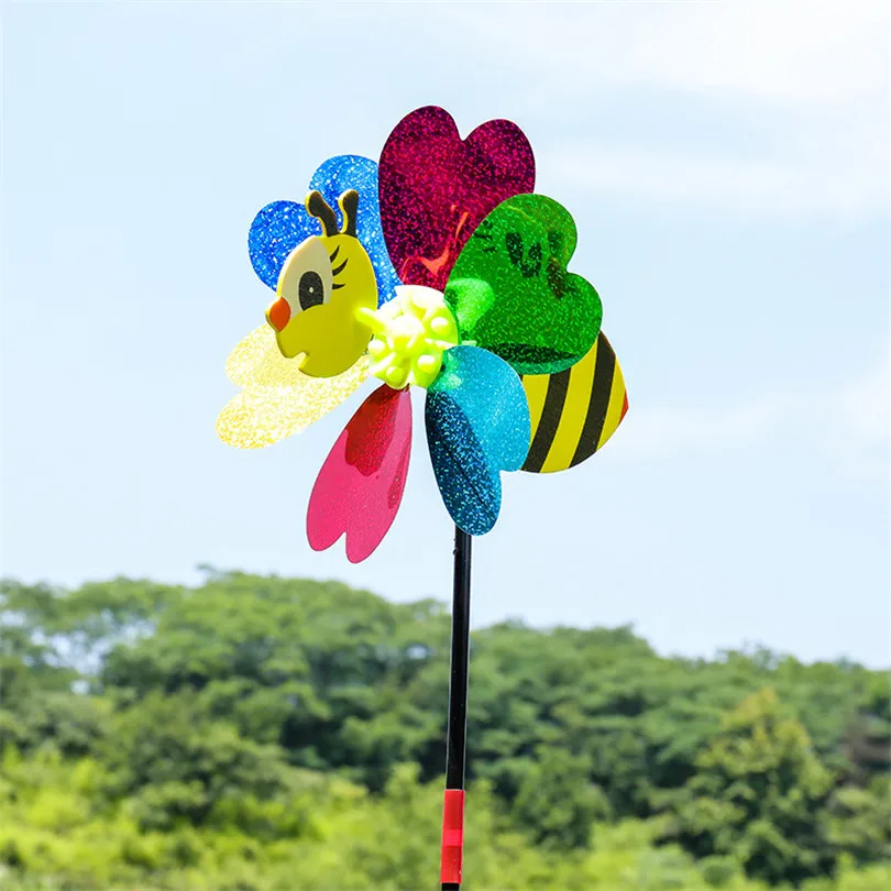 New 2PCS 3D Large Animal Bee Windmill Wind Spinner Yard Garden Toys For Children Colorful Decoration DIY Handmade Outdoor Toy