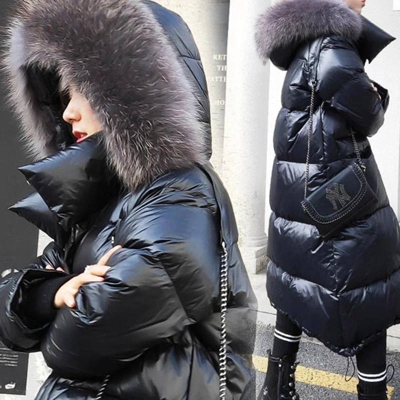 

Coat Down Women Duck Long 2021 Fashion Female High Quality White Duck Down Jaket Large Real Fox Fur Collar Windbreak Warm H612