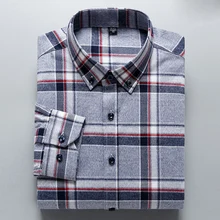 Теплые классические клетчатые рубашки из чистого хлопка с песком для мужчин; длинный рукав; воротник на пуговицах; плотно прилегающий мягкий удобный откатный