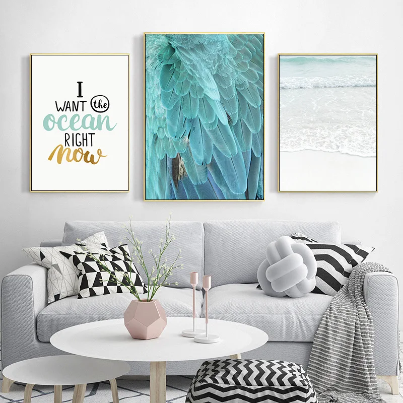 Scandinavian Sea Flower Feather Canvas Wall Art Poster Nordic Style Landscape Print Painting Nature Decoration Pictures no frame