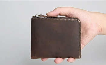 

Exquisite Mini Men Clutch Genuine Leather Wallet Short Vintage Cowhide Zipper Wallets Mens Handmade Card Holder Purse DF245