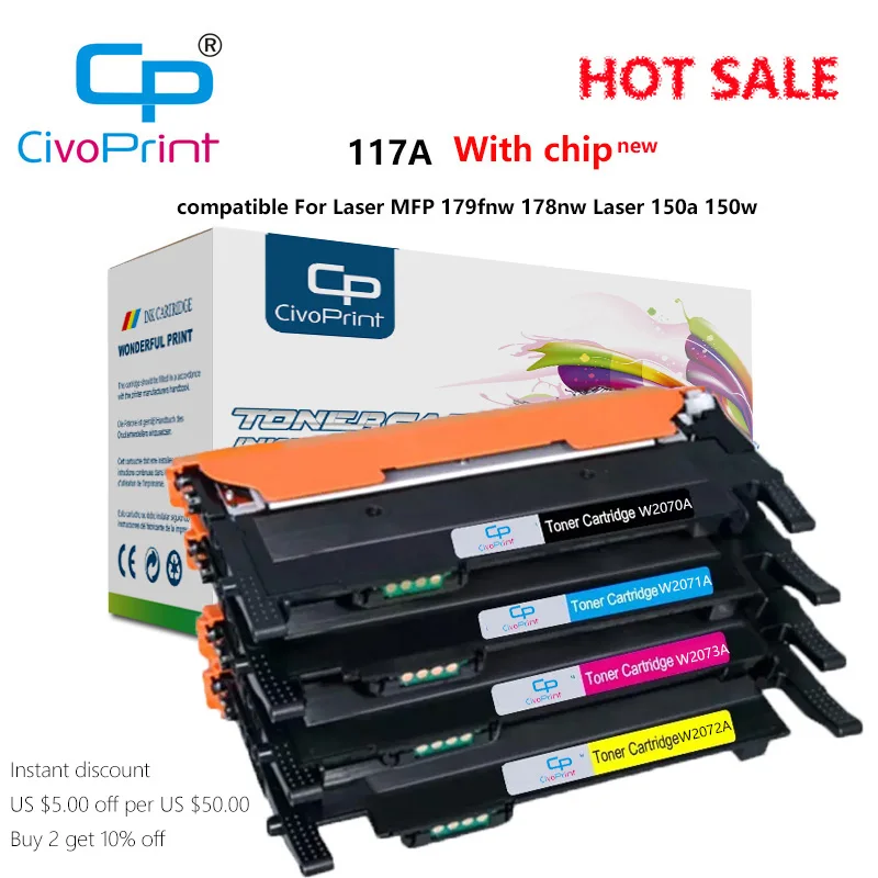 Civoprint 2020 Новый с чипом к Тонер картриджу HP 117a w2070a для MFP179fnw 178nw 150a 150nw цветной