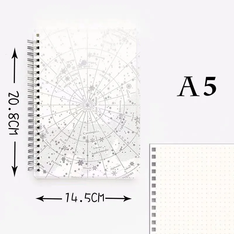 Silver A5 Dot Новое поступление A5 A6 B5 Kawaii звездное небо двойная спираль блокнот планировщик линия Сетка точка пустой рисунок Sketchbook канцелярские принадлежности - Цвет: Silver A5 Dot