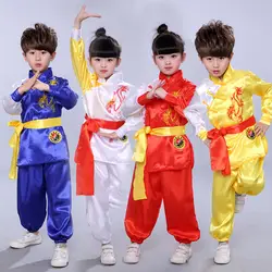 Детская Китайская традиционная форма для кунгфу Hanfu Новый год тхэквондо ушу Тан костюм атласные рождественские платья, для маленьких