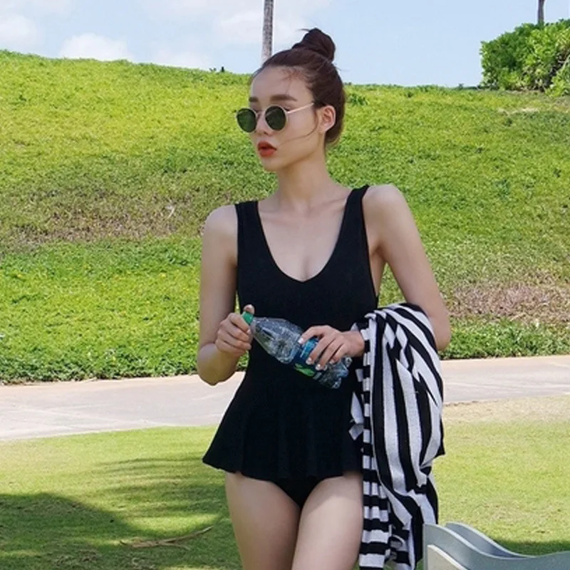 

Swimsuit For Women Fused With Ruffles Women's One Piece Swimsuits Full Push Up Underwire Bracket Uping Lady Skirt Covering Large