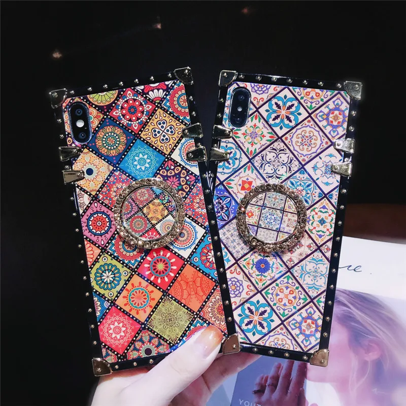 

Vintage Blue Ray Square Phone Case For Xiaomi Redmi Note 7 Redmi 7 Cases Phone Stand Holder For Xiaomi Mi 9 K20 Exotic Coque
