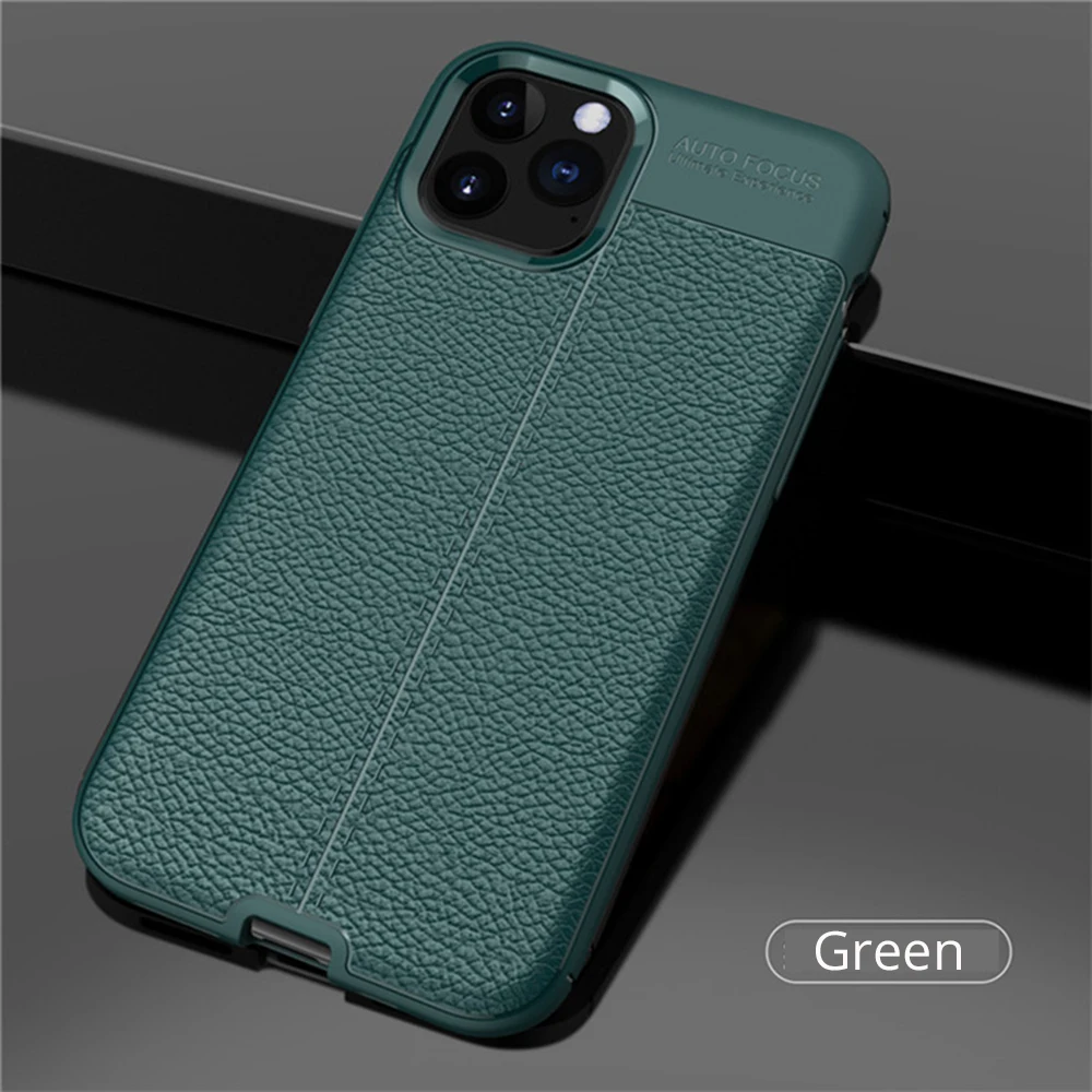 Зеленый Кожаный чехол для Iphone11 11 Pro, чехол, роскошный силиконовый чехол-бампер для телефона, на Iphone 11 Pro Max 11 Pro, чехол - Цвет: Зеленый