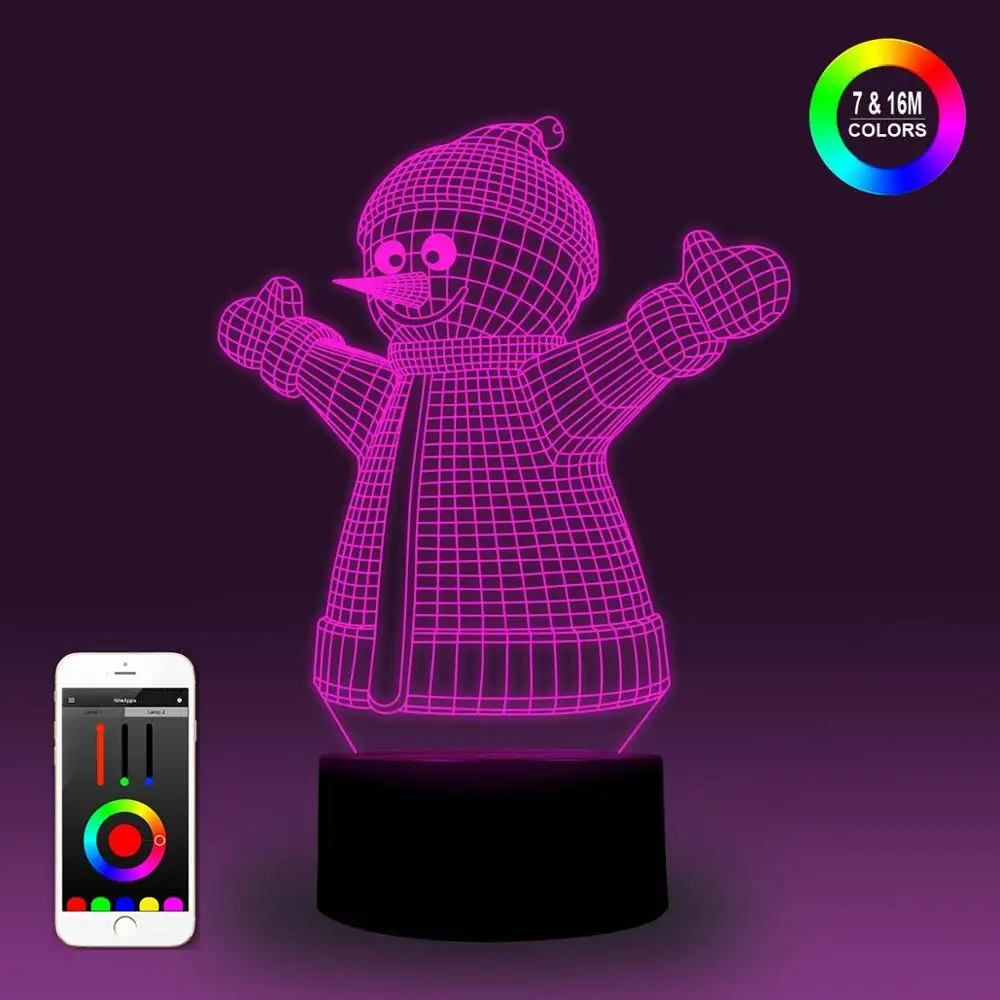 NiteApps 3D Снеговик Ночник настольная лампа Иллюзия украшение лампа подарок на день рождения приложение/сенсорное управление