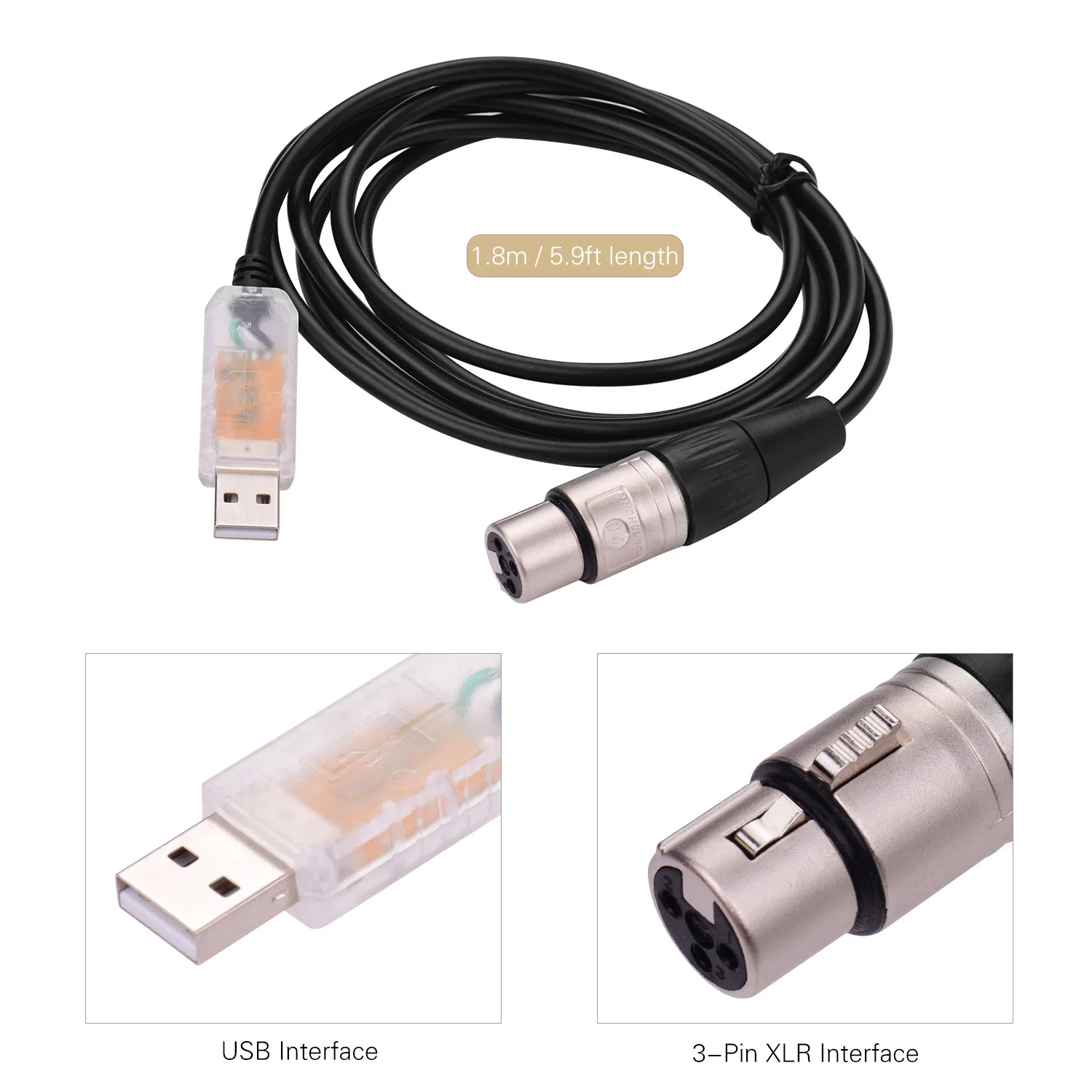 RS485 DMX512 конвертер Кабель USB к 3Pin XLR Женский интерфейс компьютера подключения сценического освещения устройств светодиодный кабель управления - Цвет: 1.8m Transparent
